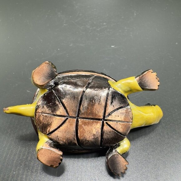 VTG Turtle Red Shell Enamel Over Metal Bejeweled Hinged Trinket Box Pill Box - Picture 8 of 10